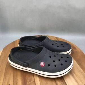 Crocs Crocband Clogs Mens Size 9 Black White Rubber Slip On Comfort Shoes